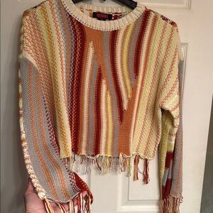 Rock & Roll Multicolor Striped Fall Sweater w Fringe in brand new condition